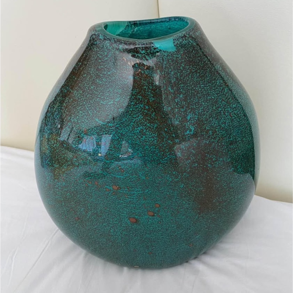 Torre & Tagus Cora Glass Vase Teal 11” Tall 10”wide.